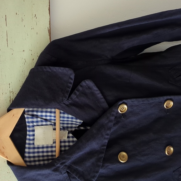 J. CREW I Navy Blue Indigo Metallic Pea Coat Double Breasted Jacket, 4 - Picture 6 of 16
